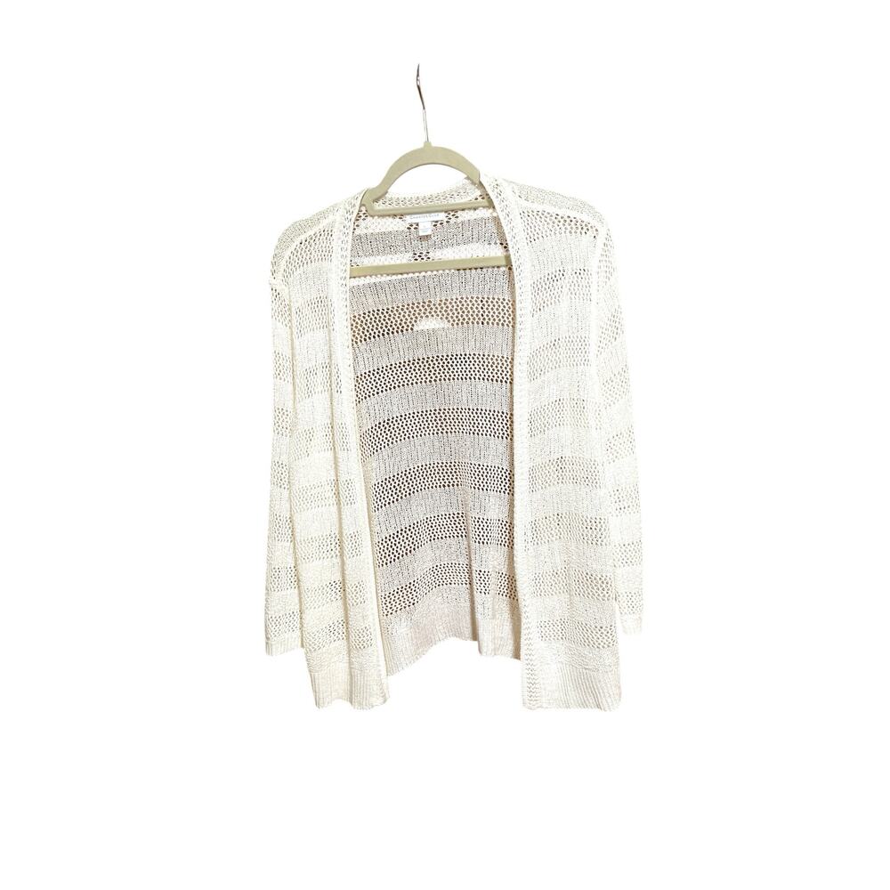 Charter Club Cardigan Sweater Size L Open Knit White Ivory Lightweight Sheer
